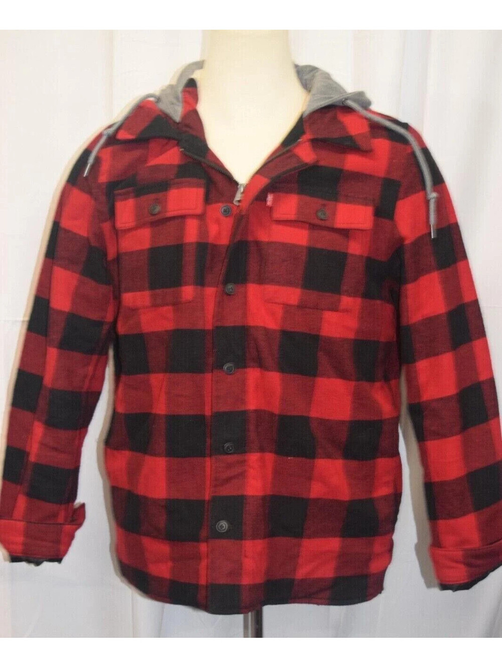 Levi's Red Plaid Fleece Lined Men's Size L Long Sleeved Button-Up Jacket